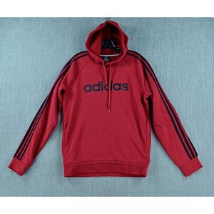 Adidas Hoodie Men's S Red Pullover Sportswear Logo 3 Stripes Hooded Sweatshirt